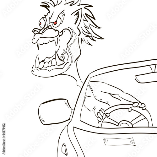 angry driver leaned out the window and growls