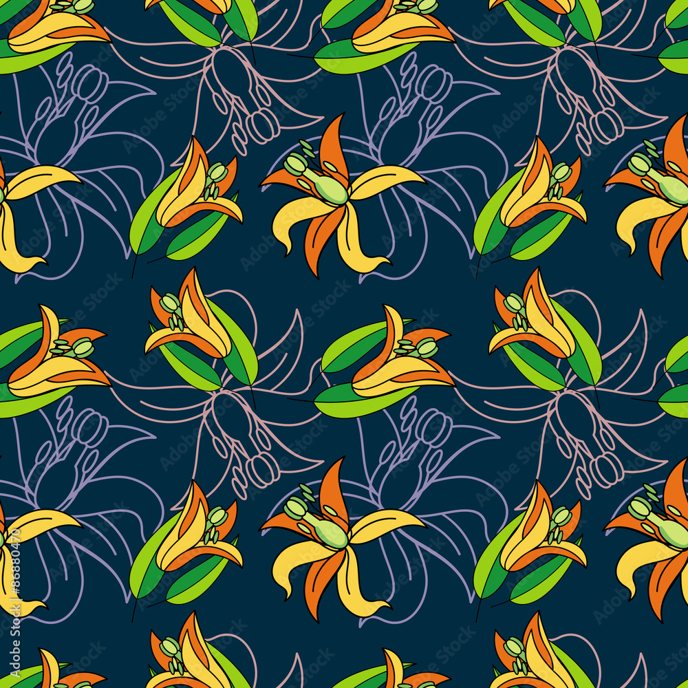 Seamless pattern with lilies Seamless pattern with lilies