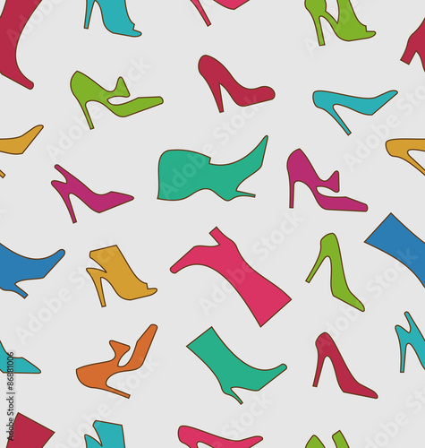 Seamless Pattern with Colorful Women Footwear