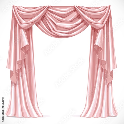 Pink curtain draped with pelmet isolated on a white background