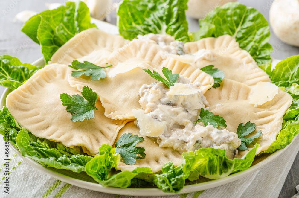 Ravioli stuffed with mushrooms and ricotta Ravioli stuffed with mushrooms and ricotta