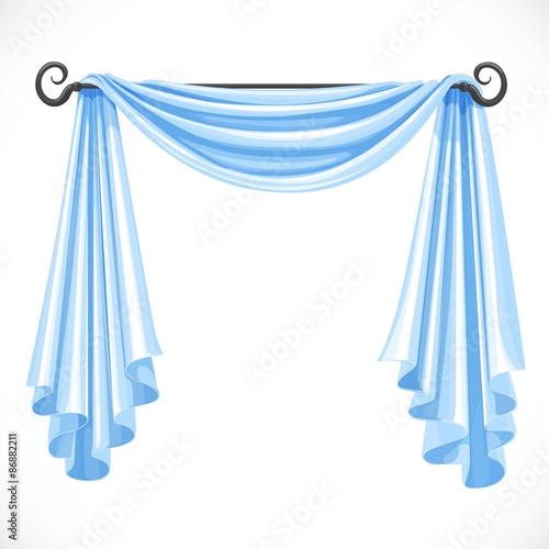 Blue curtains on the ledge forged isolated on a white background