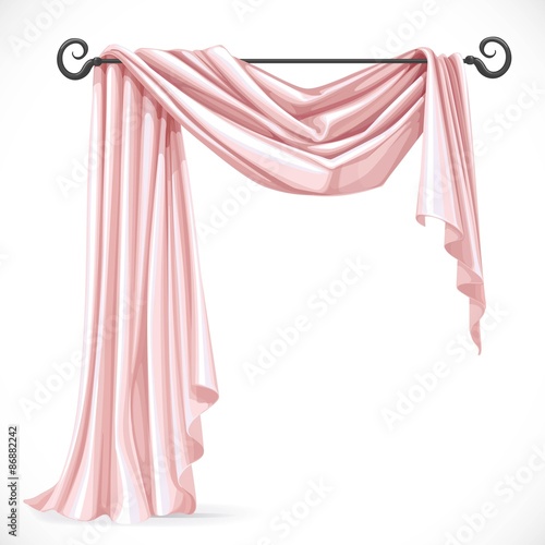 Pink asymmetric curtains on the ledge forged isolated on a white
