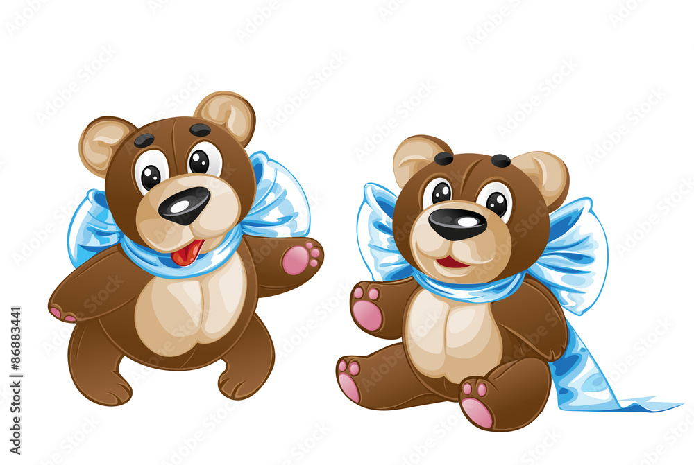 Kids soft toy - cute teddy bear with a bow in different poses Kids soft toy - cute teddy bear with a bow in different poses