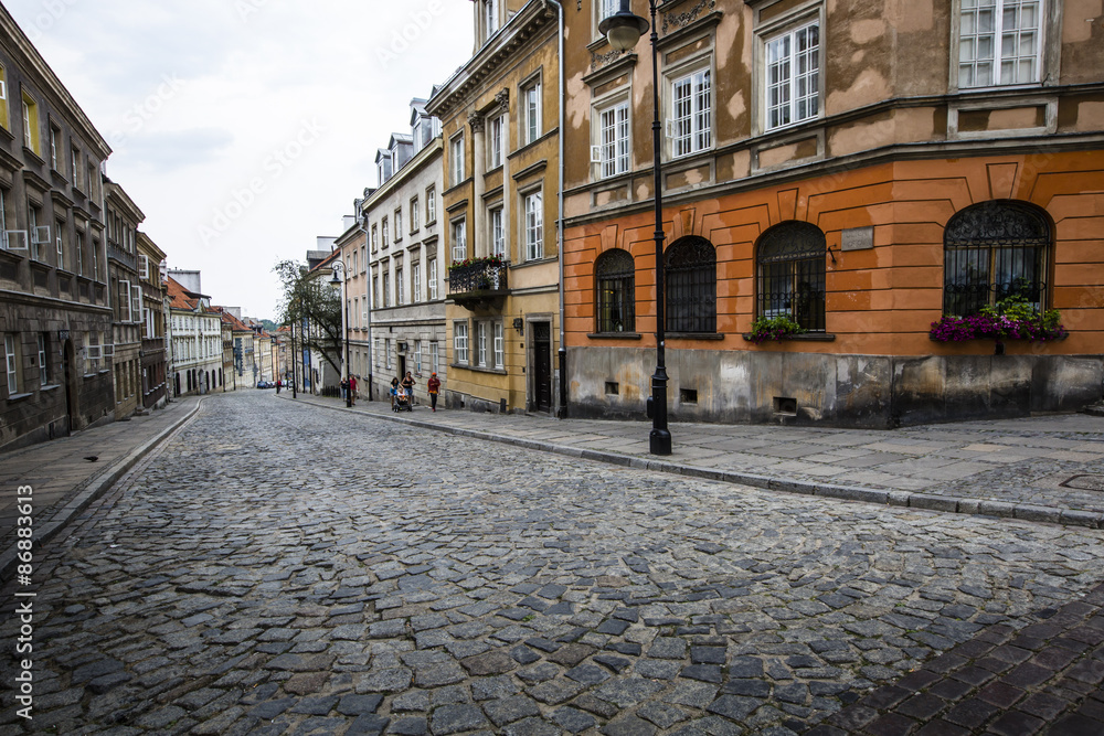 Street in the old town of Warsaw - capital city of Poland