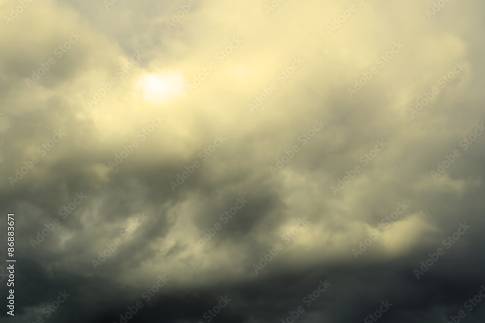 Obraz premium Clouds on the blue sky before the storm warm filtered