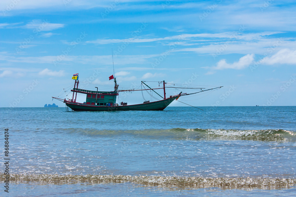 sea and fishing boat blue sky background sea and fishing boat blue sky background