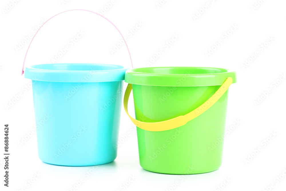 Plastic buckets isolated on white Plastic buckets isolated on white