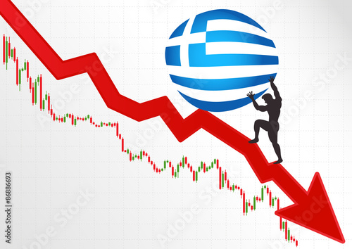 Bild auf Leinwand The crisis in Greece and Sisyphus.Financial metaphor.