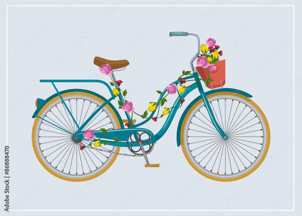 Bike with flowers. Vector flat illustration Bike with flowers. Vector flat illustration