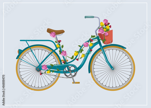 Fototapeta Naklejka Na Ścianę i Meble -  Bike with flowers. Vector flat illustration