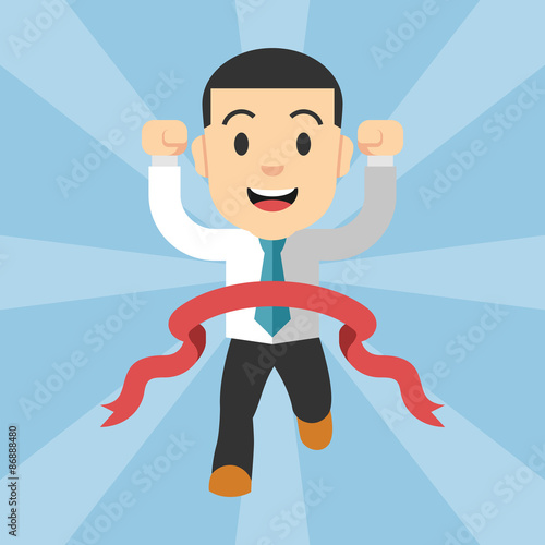 Businessman running at the finish line. Vector flat illustration