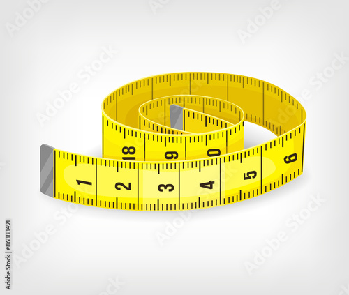 Yellow tape measure in inches. Vector illustration