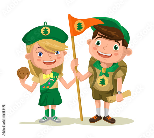 Children scouts. Vector flat illustration