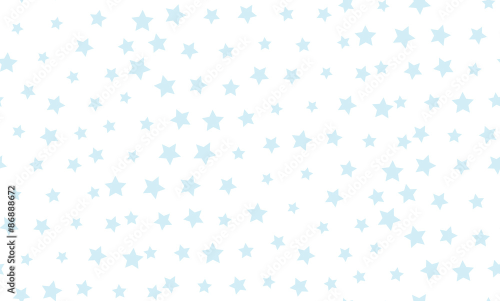 Vector seamless background of blue stars of different sizes on a white background.