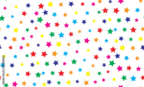 Vector seamless background of colorful stars of different sizes on a white background.