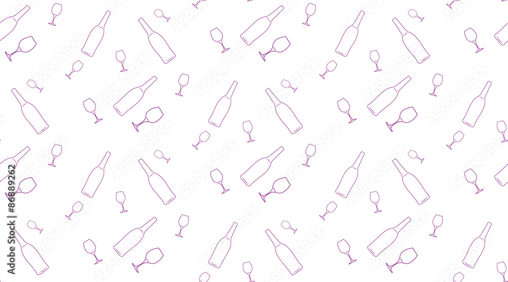 Vector seamless background of bottles and glasses contours on white background. Vector seamless background of bottles and glasses contours on white background.