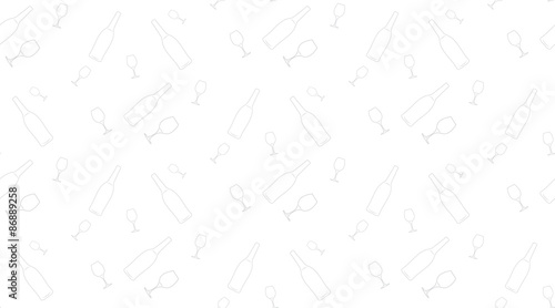 Vector seamless background of bottles and glasses contours on white background.
