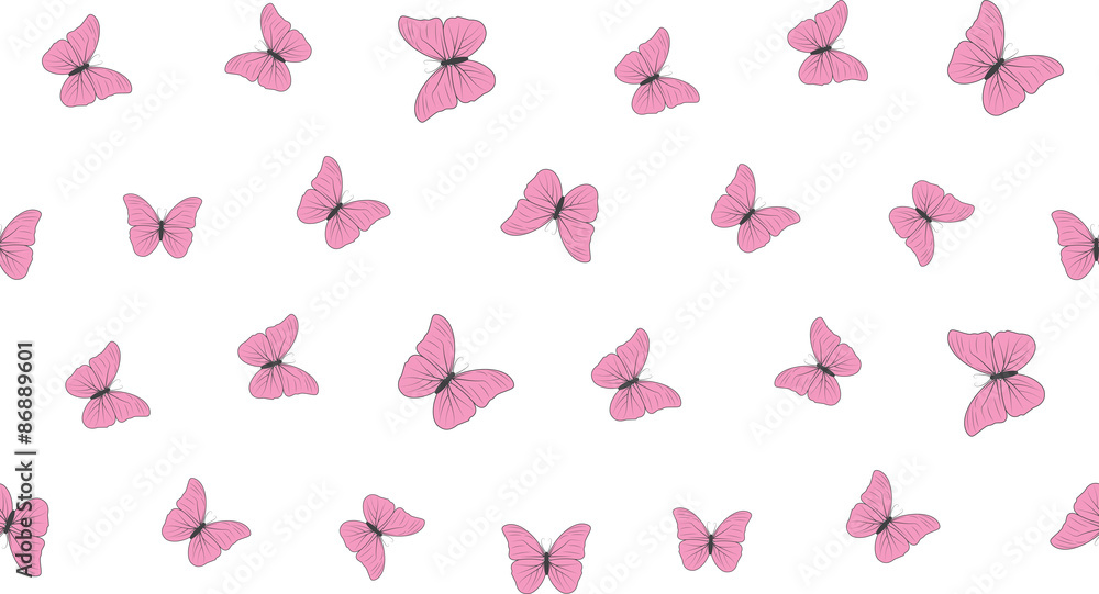 Vector seamless background of butterflies on a white background. Colored butterflies of different sizes. Vector seamless background of butterflies on a white background. Colored butterflies of different sizes.