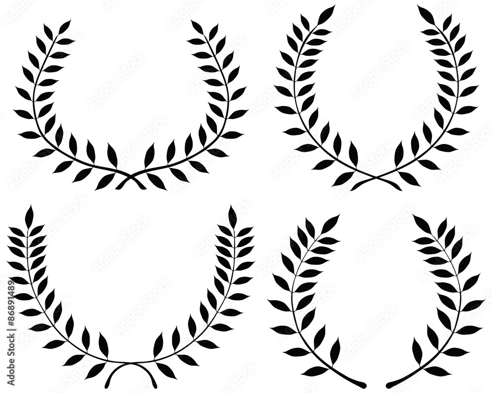 Black silhouettes of laurel wreaths, vector illustration Black silhouettes of laurel wreaths, vector illustration
