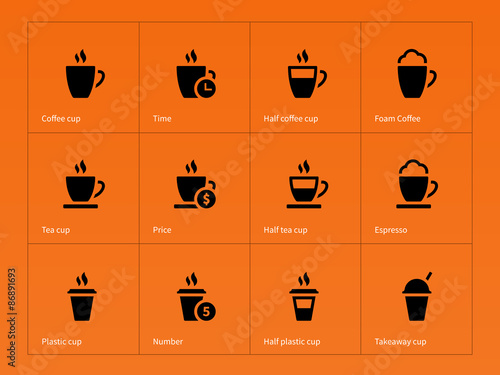 Coffee cup icons on orange background.