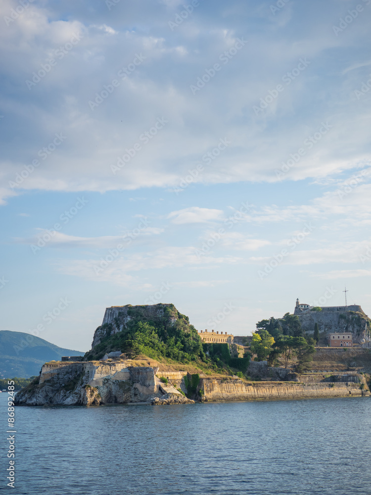 Hellenic temple and old castle at Corfu