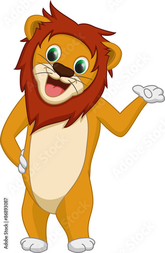 cute lion cartoon presenting