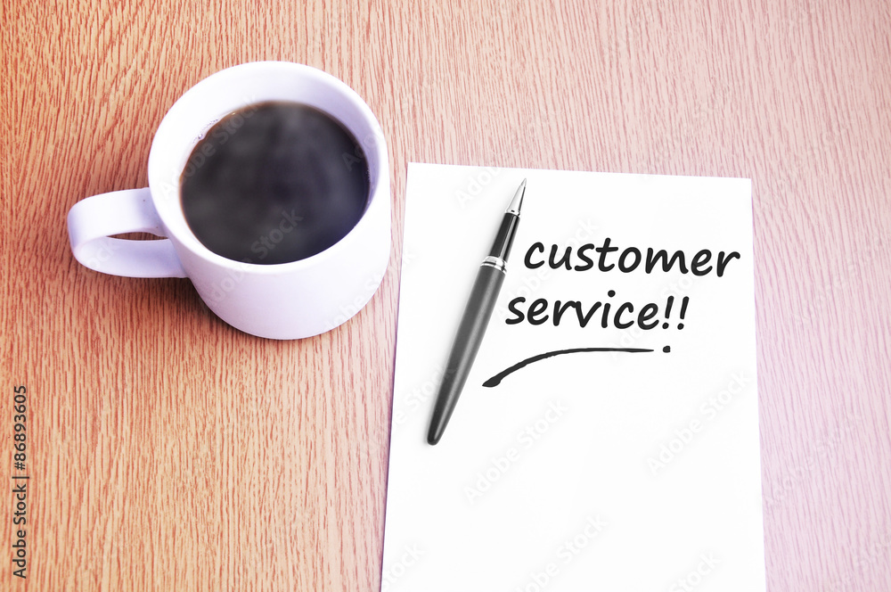 Coffee, pen and notes write customer service Coffee, pen and notes write customer service