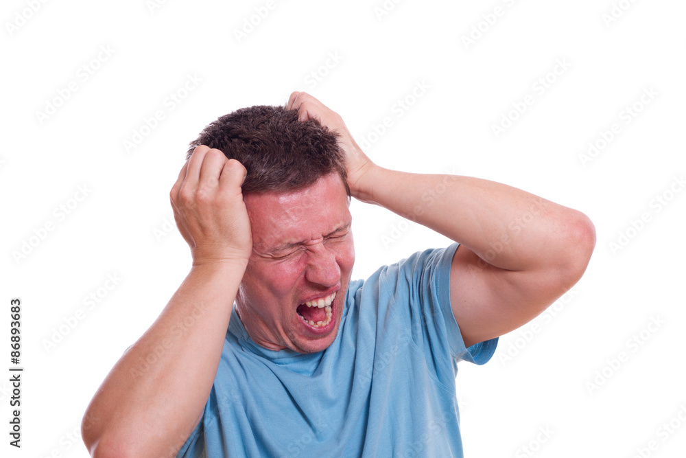 genervter Mann zieht sich an den Haaren
genervter Mann zieht sich an den Haaren