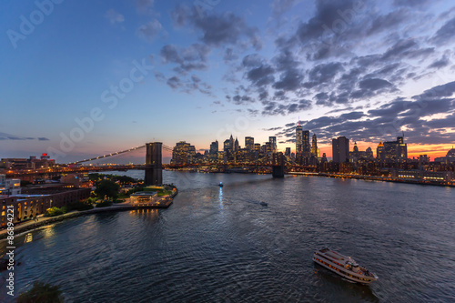 New York City Brooklyn Bridge evening sunset skyline