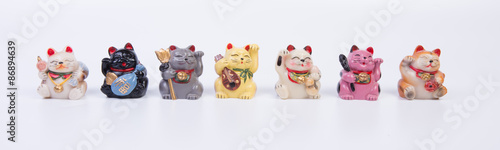 Maneki neko cats. Traditional Japanese souvenir set.