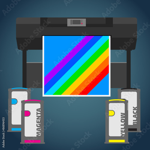 Ink plotter with color cartridge on dark backgrpond