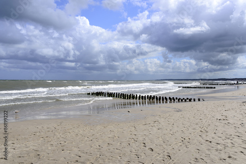Baltic sea beach on a stormy summer day in Ustka, Poland.