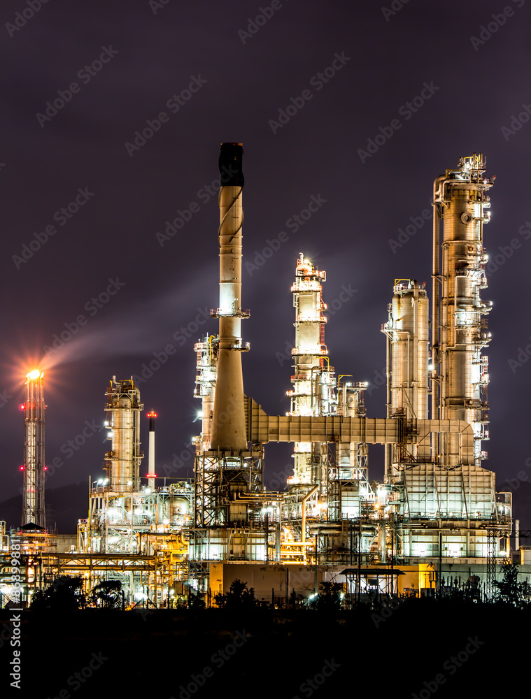 Oil refinery at night