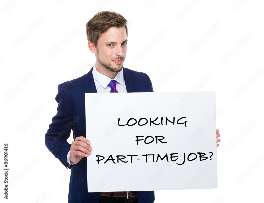 Businessman hold with white board showing phrase of looking for Businessman hold with white board showing phrase of looking for