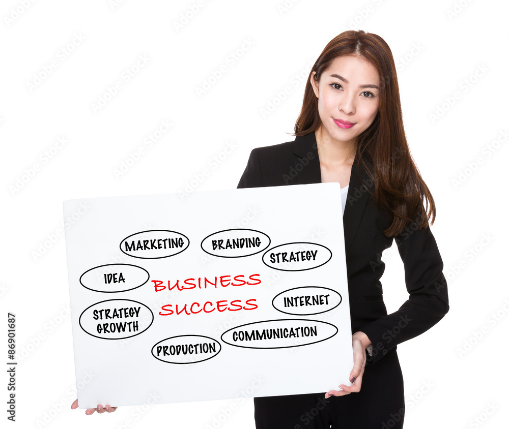Business woman with a board for business success concept Business woman with a board for business success concept