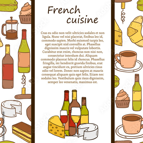 Vector french cuisine concept with cartoon cute hand drawn