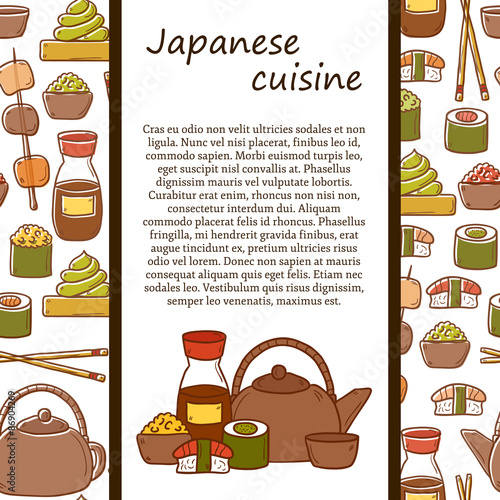 Vector japanese cuisine concept with cute cartoon hand drawn