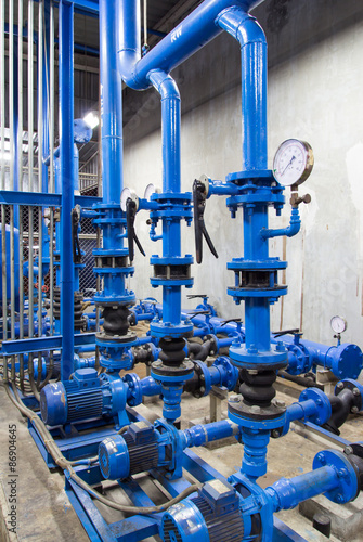 Water pump and steel pipe, blue color.