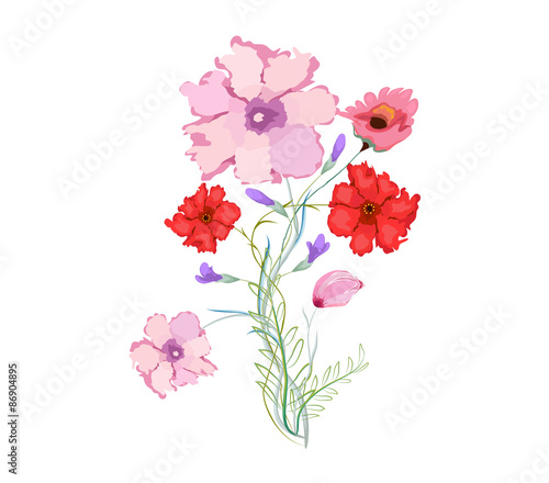 Original watercolor illustration with flowers