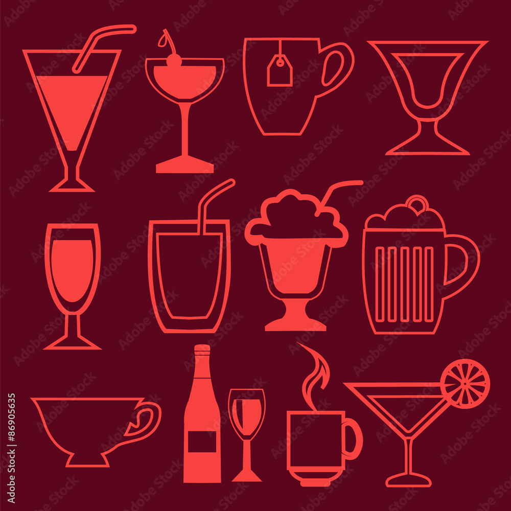bar and drinks icons set in linear style bar and drinks icons set in linear style