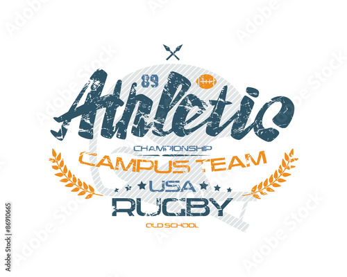 Rugby typographic emblem with shabby texture