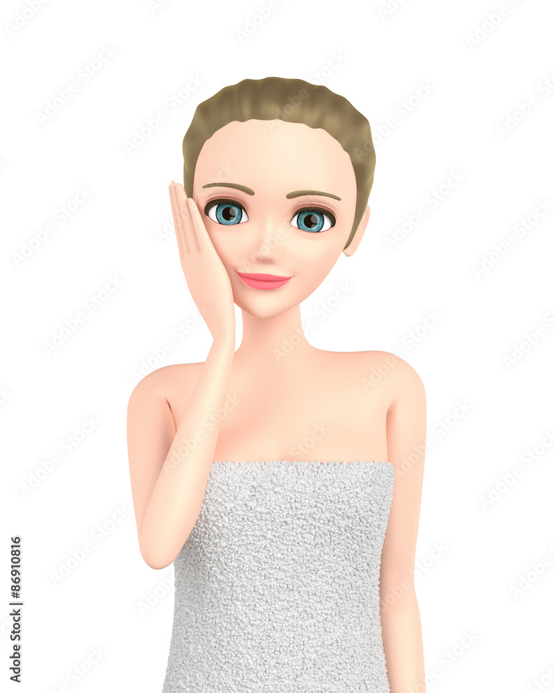 3D illustration character - Beautiful woman skin care image 3D illustration character - Beautiful woman skin care image