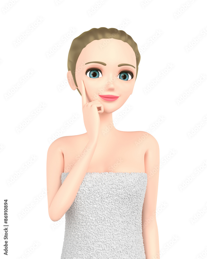 3D illustration character - Beautiful woman skin care image 3D illustration character - Beautiful woman skin care image