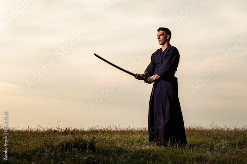 Kendo fighter holding bokuto