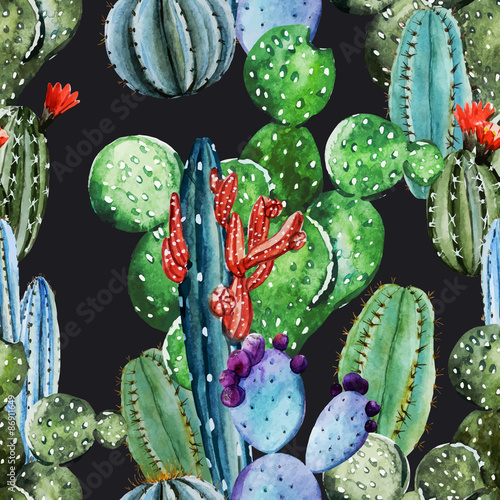Watercolor cactus pattern