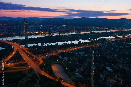 Vienna at night with Danube River & Island (Donauinsel). © aniad
