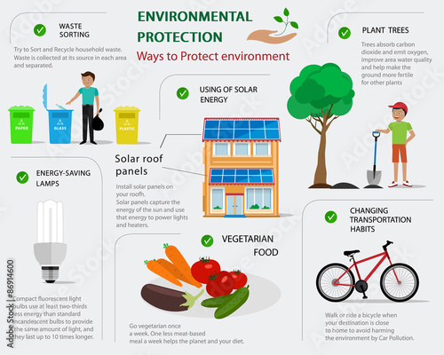 Environmental protection infographic. Flat concept of ways to protect environment. Ecology infographic