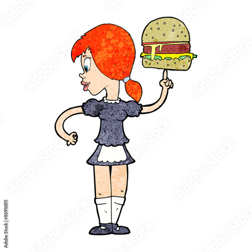 cartoon waitress serving a burger