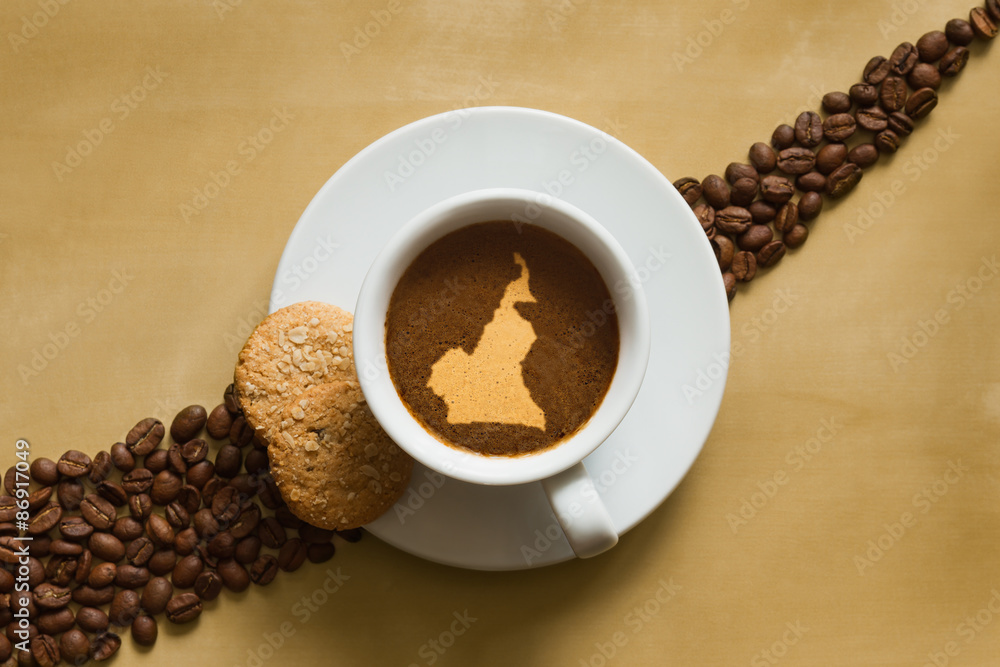 Still life - coffee with map of Cameroon